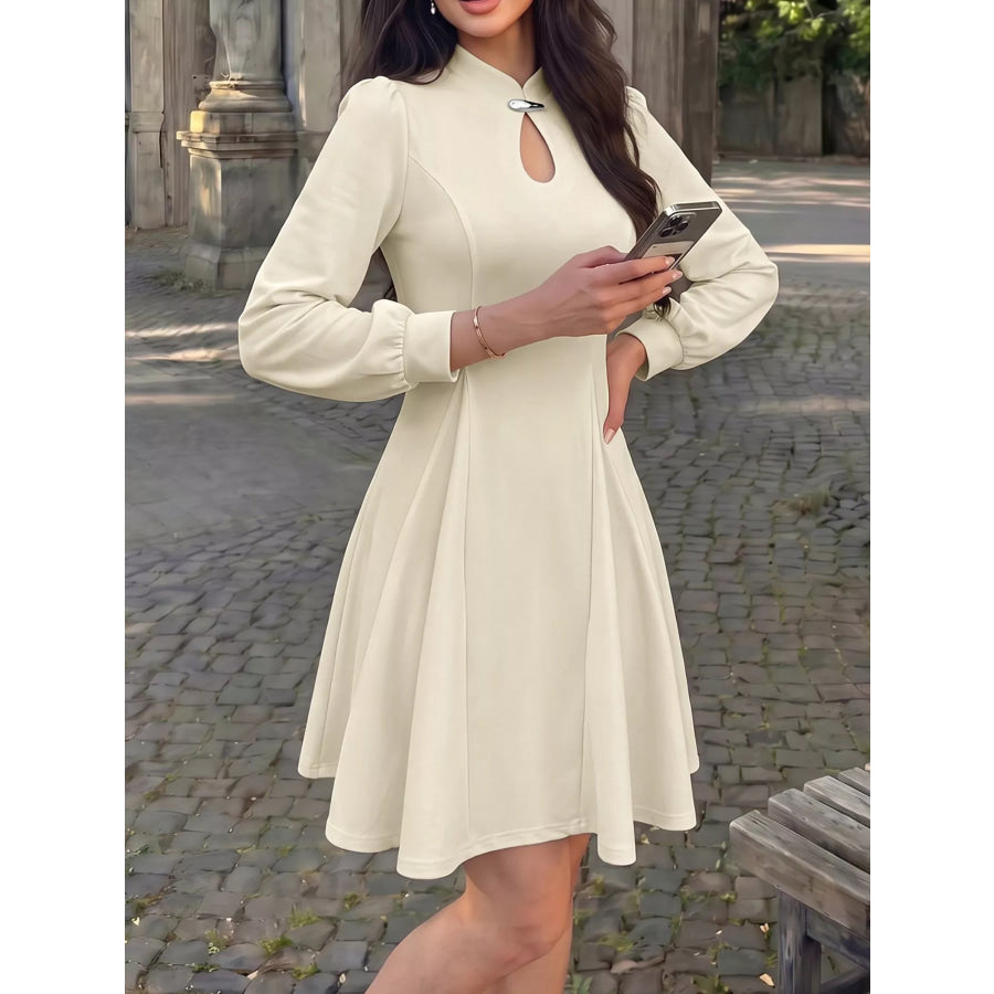 Keyhole Neckline Long Sleeve A-Line Mini Dress Apparel and Accessories