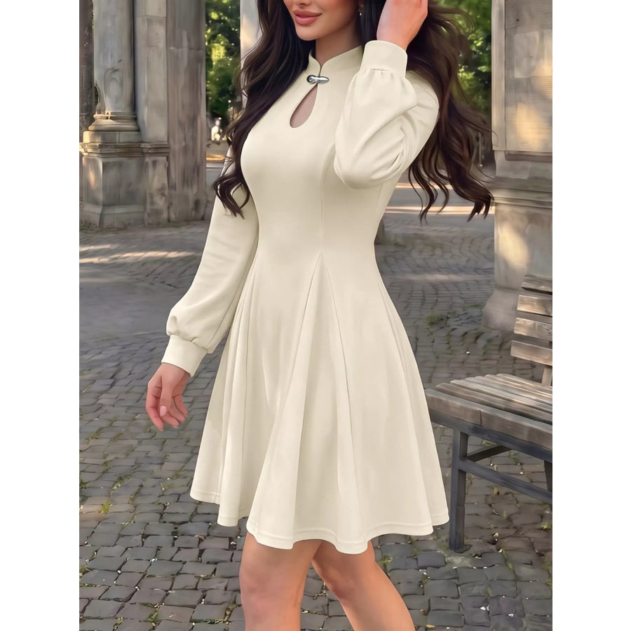 Keyhole Neckline Long Sleeve A-Line Mini Dress Apparel and Accessories