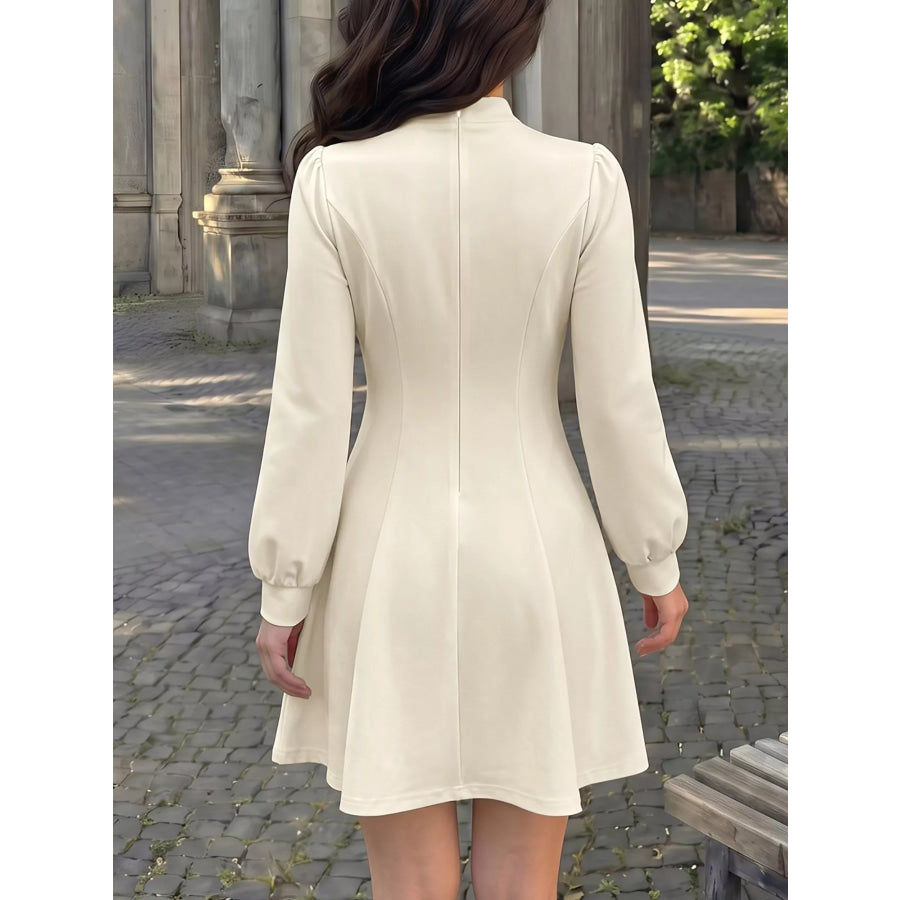 Keyhole Neckline Long Sleeve A-Line Mini Dress Apparel and Accessories
