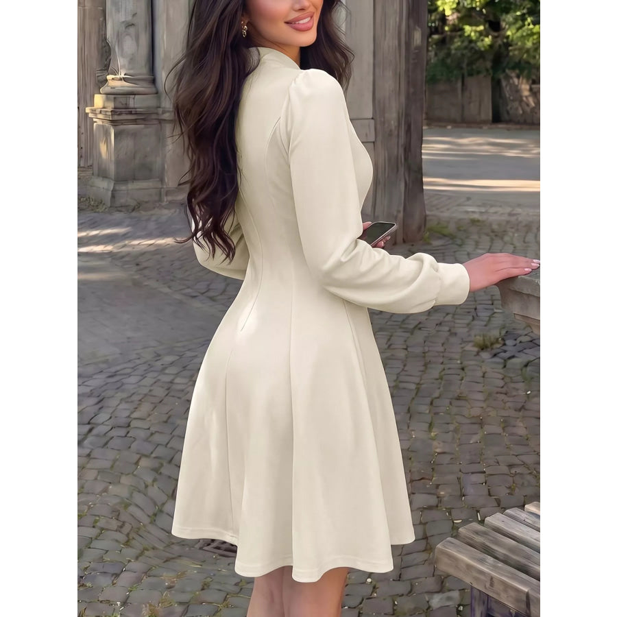 Keyhole Neckline Long Sleeve A-Line Mini Dress Apparel and Accessories