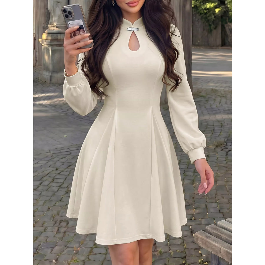 Keyhole Neckline Long Sleeve A-Line Mini Dress Apparel and Accessories