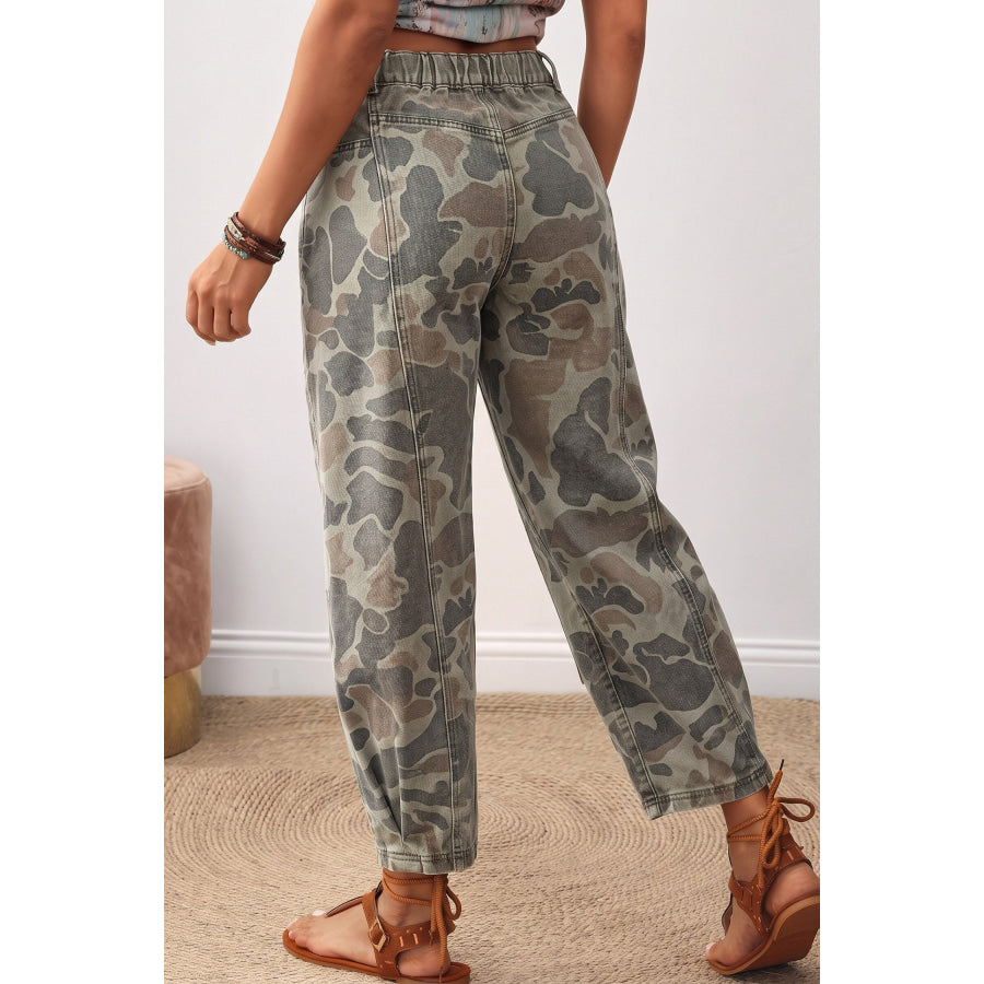 Khaki Camouflage Pattern Patch Detail Casual Jeans / 4 Bottoms/Jeans