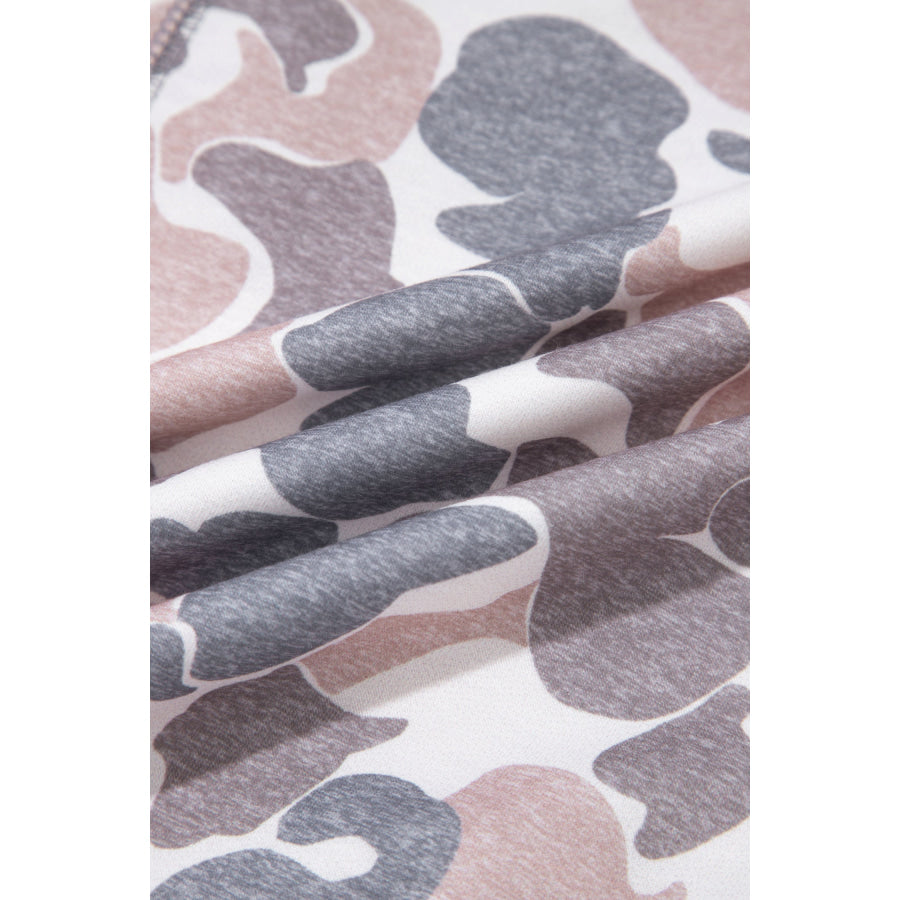 Khaki Camouflage Print Waffled Patchwork Loose Pullover Hoodie Tops/Sweatshirts & Hoodies