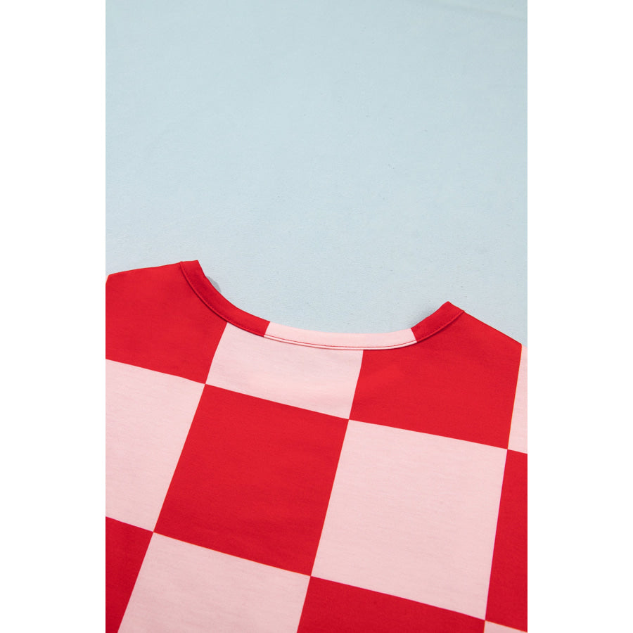 Khaki Checkerboard Plaid Long Sleeve Solid Color Shorts 2pcs Set Two Piece Sets/Short Sets