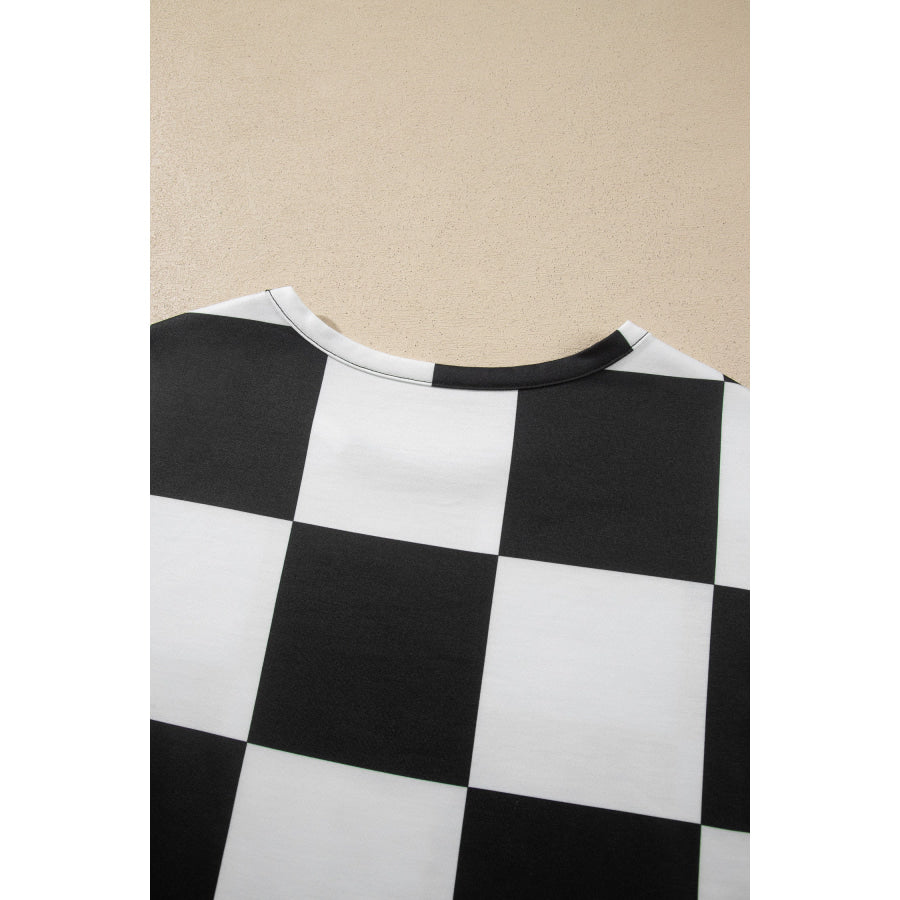 Khaki Checkerboard Plaid Long Sleeve Solid Color Shorts 2pcs Set Two Piece Sets/Short Sets