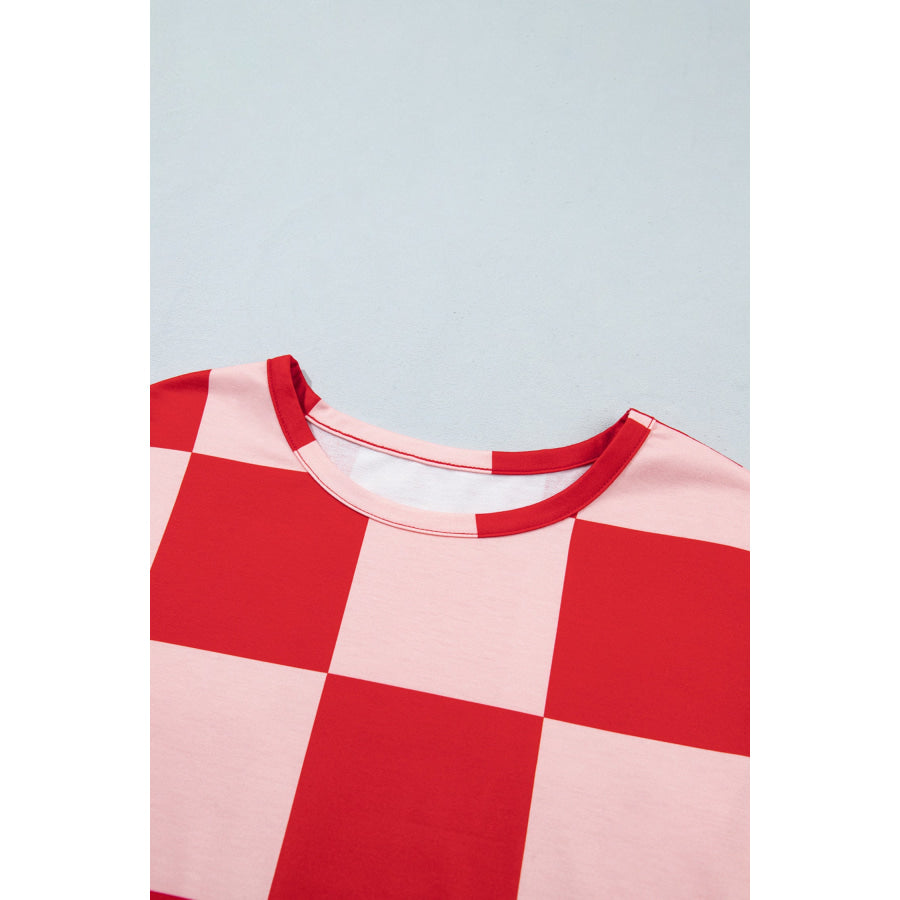 Khaki Checkerboard Plaid Long Sleeve Solid Color Shorts 2pcs Set Two Piece Sets/Short Sets
