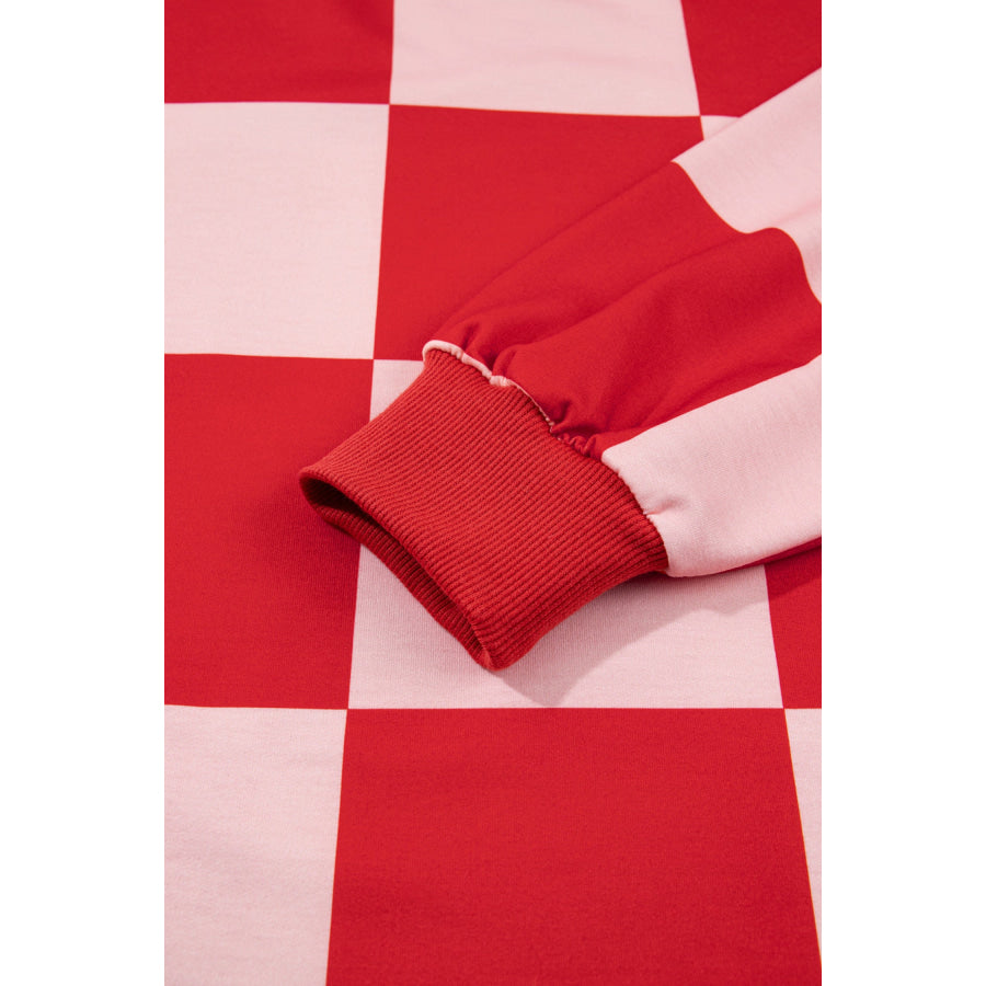 Khaki Checkerboard Plaid Long Sleeve Solid Color Shorts 2pcs Set Two Piece Sets/Short Sets