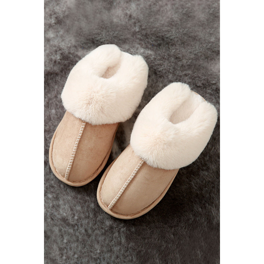 Khaki Cut and Sew Faux Suede Plush Lined Slippers Shoes &amp; Bags/Slippers