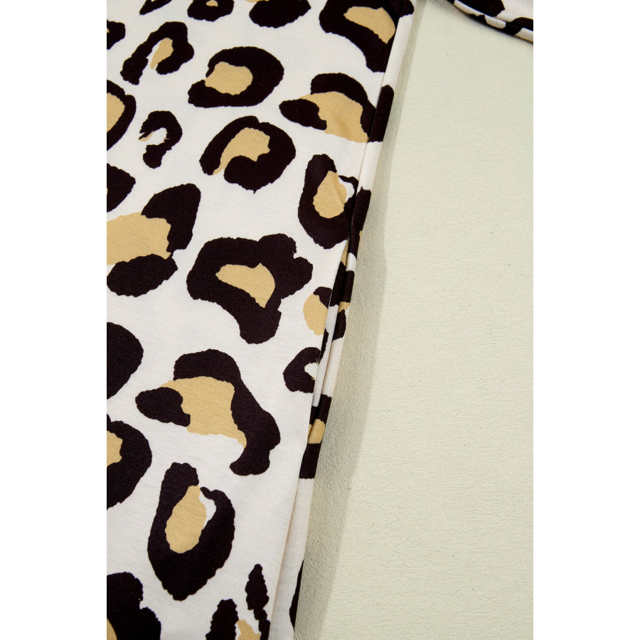Khaki Leopard Long Sleeve Shift T Shirt Dress with Pockets Dresses/T Shirt Dresses