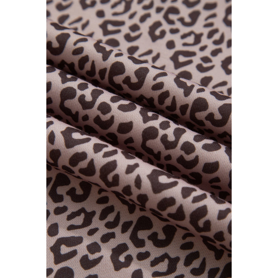 Khaki Leopard Print Elastic Waist Ankle Length Pants Bottoms/Pants & Culotte