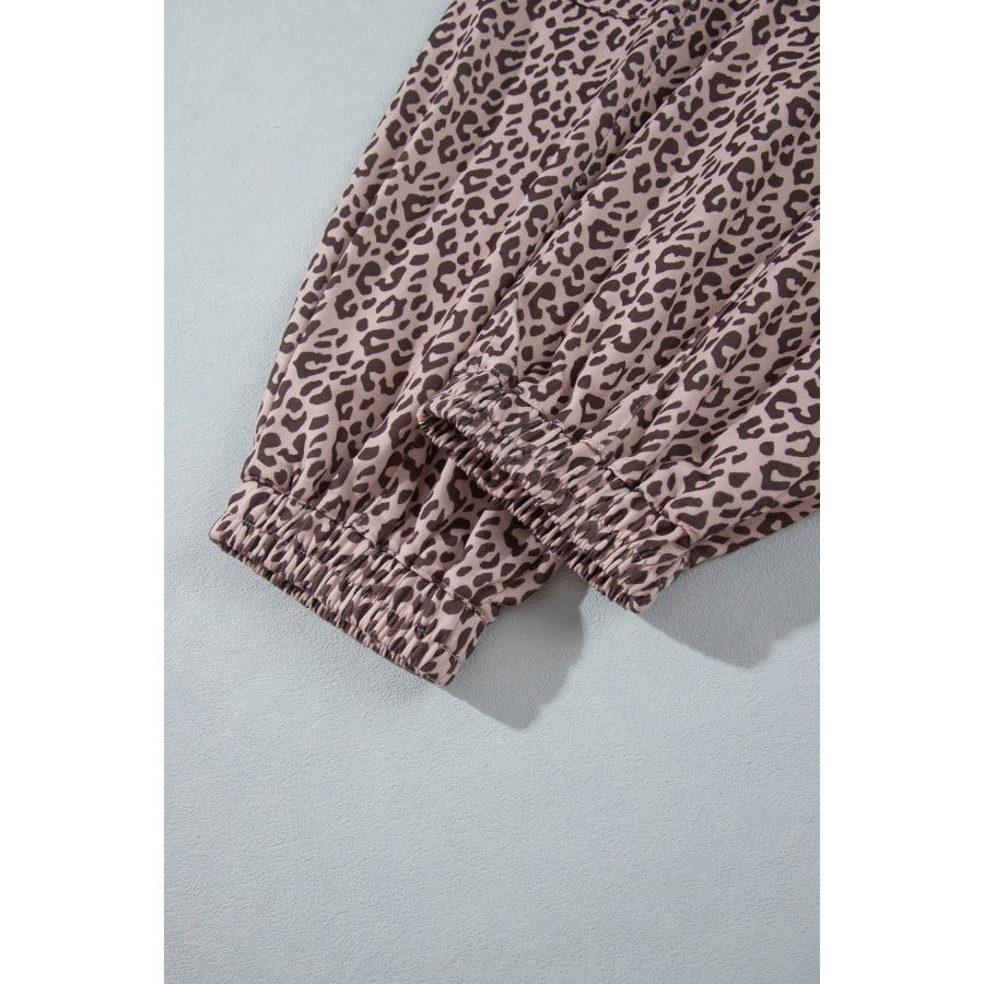 Khaki Leopard Print Elastic Waist Ankle Length Pants Bottoms/Pants & Culotte