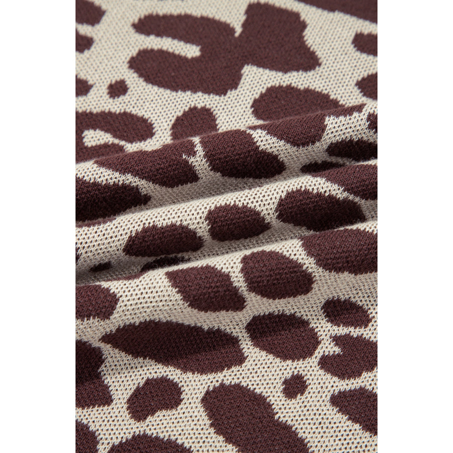 Khaki Leopard Print Short Sleeve Knit Loose Pullover Sweater Sweaters & Cardigans/Short Sleeve Sweaters