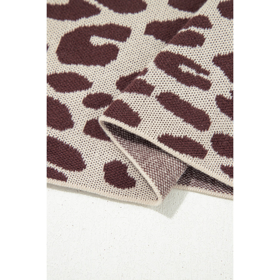 Khaki Leopard Print Short Sleeve Knit Loose Pullover Sweater Sweaters & Cardigans/Short Sleeve Sweaters