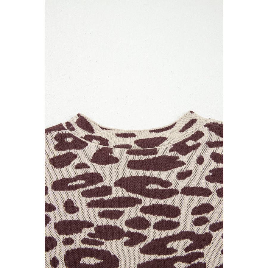 Khaki Leopard Print Short Sleeve Knit Loose Pullover Sweater Sweaters & Cardigans/Short Sleeve Sweaters