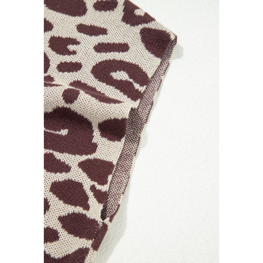 Khaki Leopard Print Short Sleeve Knit Loose Pullover Sweater Sweaters & Cardigans/Short Sleeve Sweaters