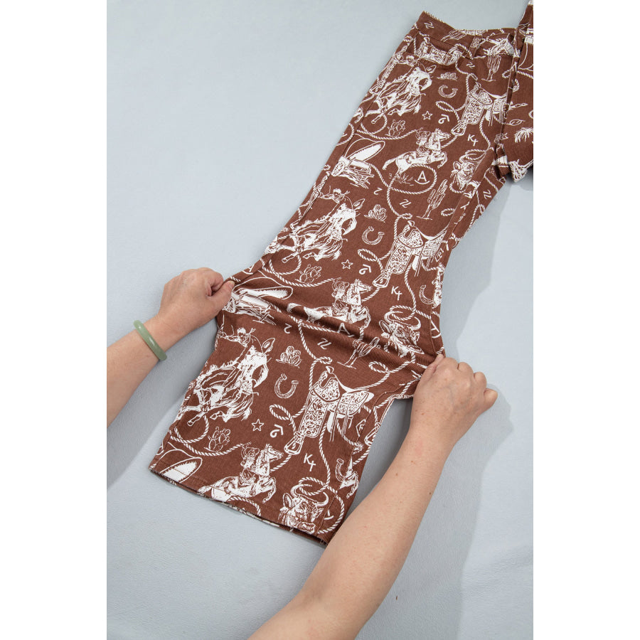 Khaki Patchwork Print Casual Shift Jeans Bottoms/Jeans