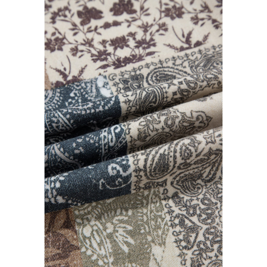Khaki Patchwork Print Casual Shift Jeans Bottoms/Jeans