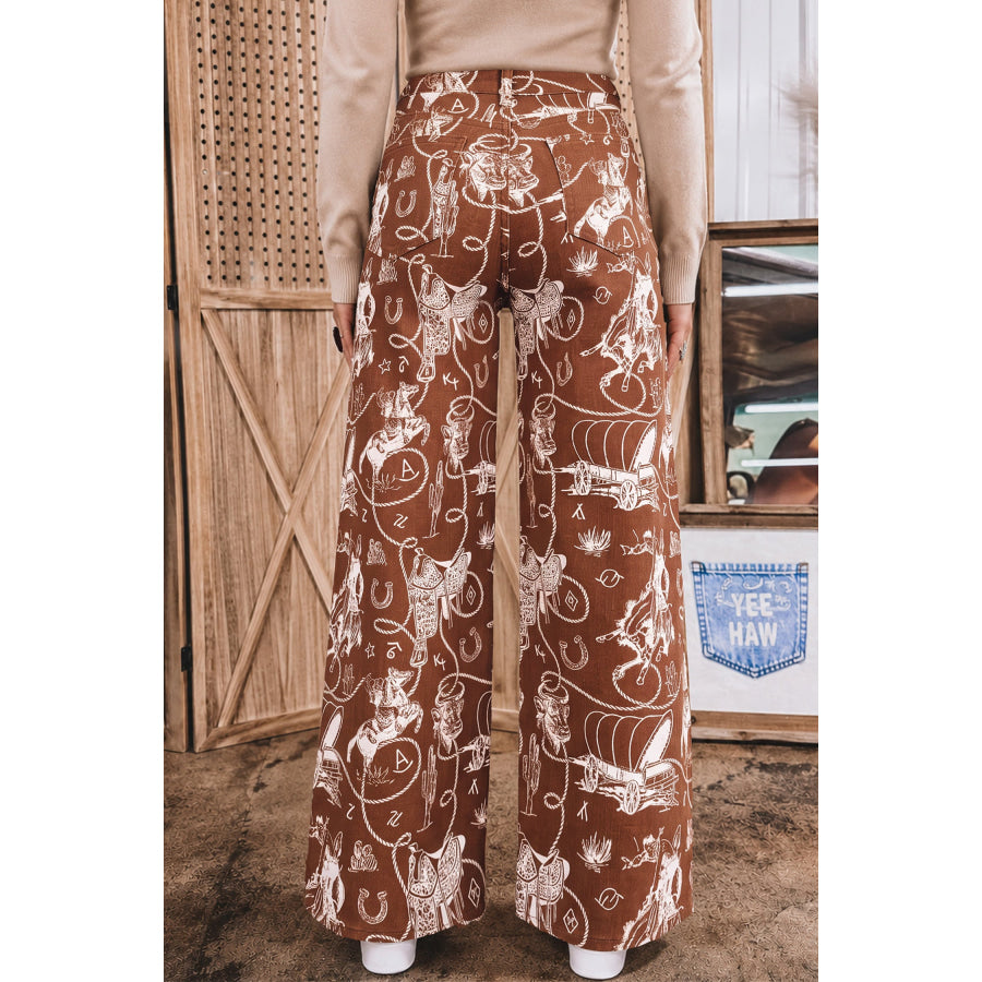 Khaki Patchwork Print Casual Shift Jeans Bottoms/Jeans