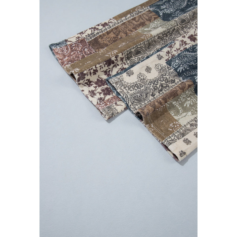 Khaki Patchwork Print Casual Shift Jeans Bottoms/Jeans