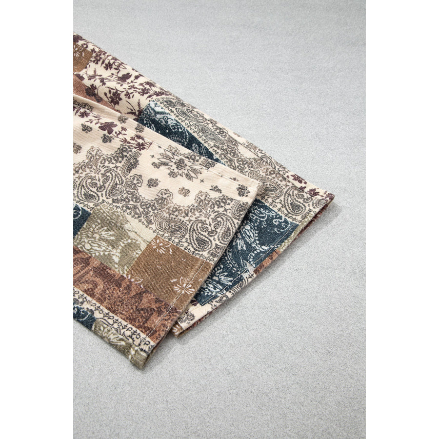 Khaki Patchwork Print Casual Shift Jeans Bottoms/Jeans