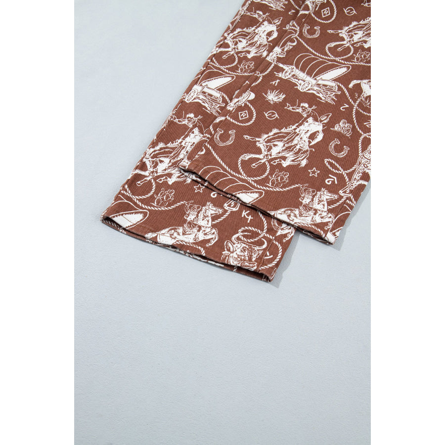 Khaki Patchwork Print Casual Shift Jeans Bottoms/Jeans