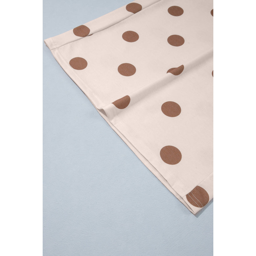 Khaki Polka Dot Elastic Waist Wide Leg Plus Size Pants Size/Plus Bottoms