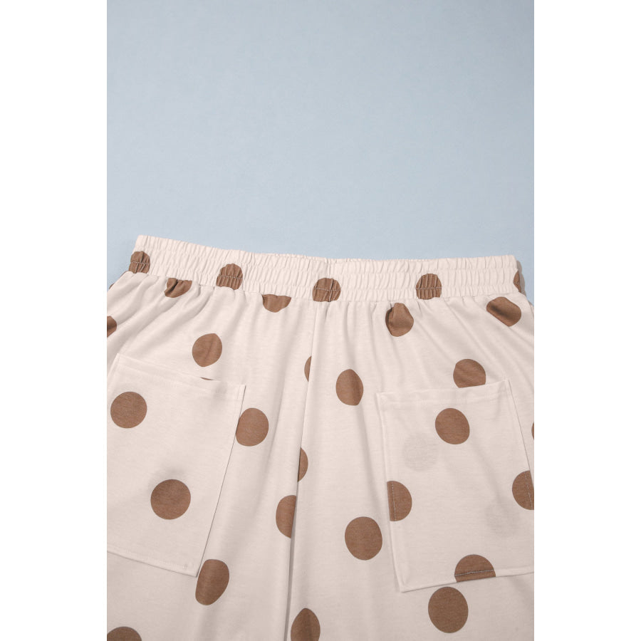 Khaki Polka Dot Elastic Waist Wide Leg Plus Size Pants Size/Plus Bottoms