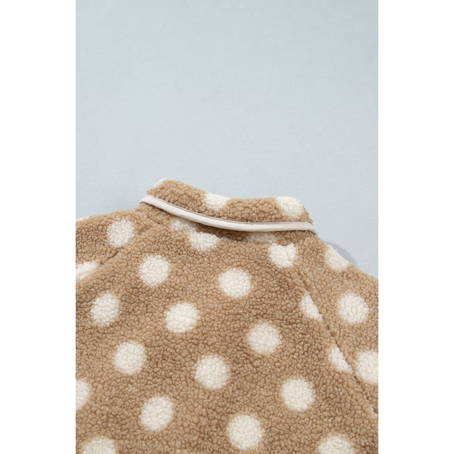Khaki Polka Dot Faux Fur Metal Button Placket Shift Silhouette Jacket Outerwear/Jackets