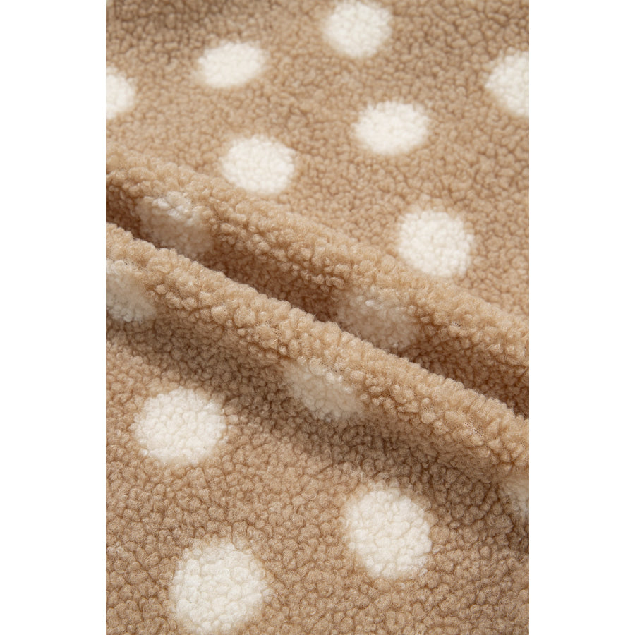 Khaki Polka Dot Faux Fur Metal Button Placket Shift Silhouette Jacket Outerwear/Jackets