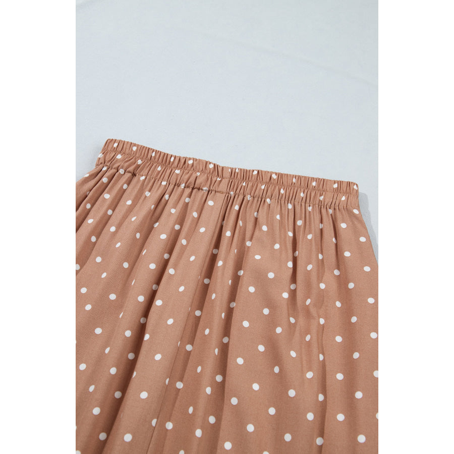 Khaki Polka Dot Lace Hem Elegant Long Shift Skirt Bottoms/Skirts & Petticoat