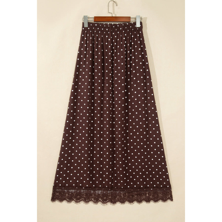 Khaki Polka Dot Lace Hem Elegant Long Shift Skirt Bottoms/Skirts & Petticoat