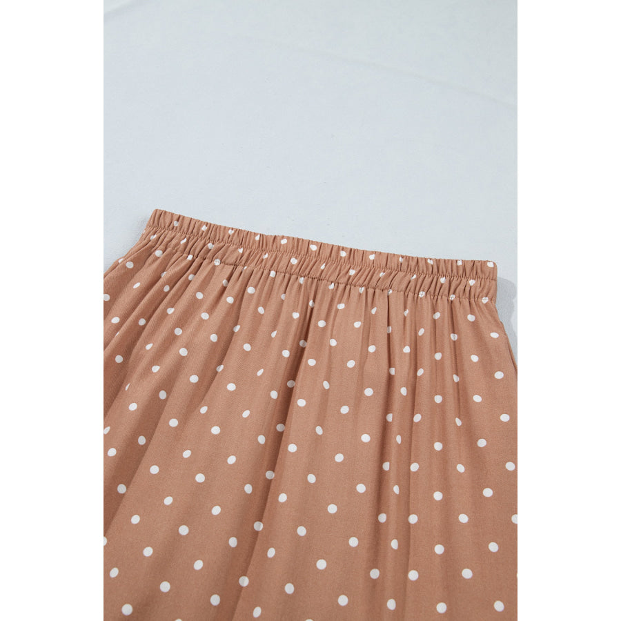 Khaki Polka Dot Lace Hem Elegant Long Shift Skirt Bottoms/Skirts & Petticoat