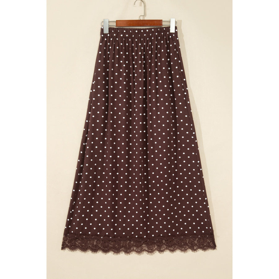Khaki Polka Dot Lace Hem Elegant Long Shift Skirt Bottoms/Skirts & Petticoat