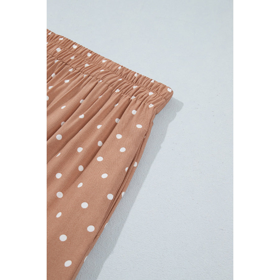Khaki Polka Dot Lace Hem Elegant Long Shift Skirt Bottoms/Skirts & Petticoat