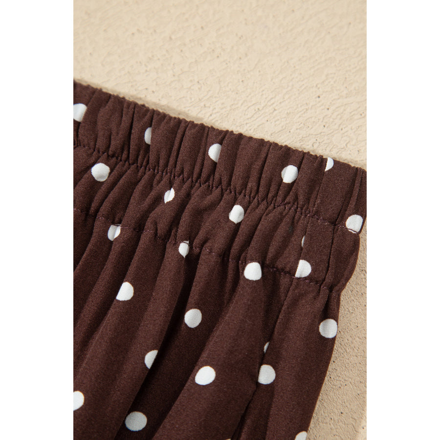 Khaki Polka Dot Lace Hem Elegant Long Shift Skirt Bottoms/Skirts & Petticoat