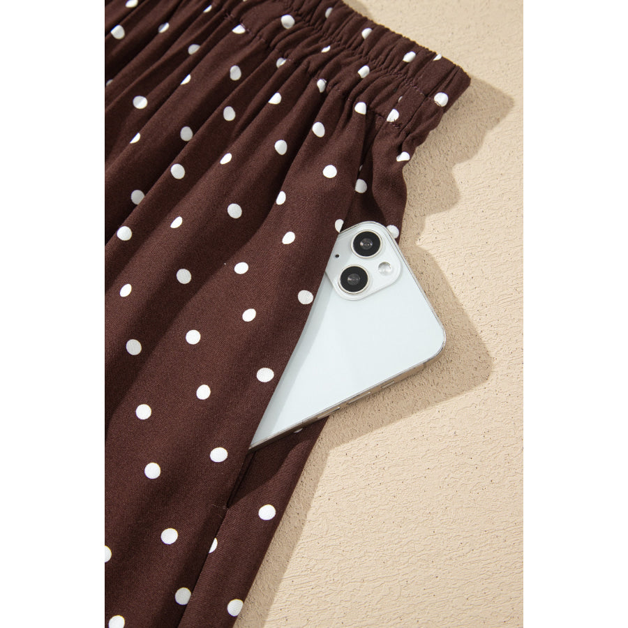 Khaki Polka Dot Lace Hem Elegant Long Shift Skirt Bottoms/Skirts & Petticoat