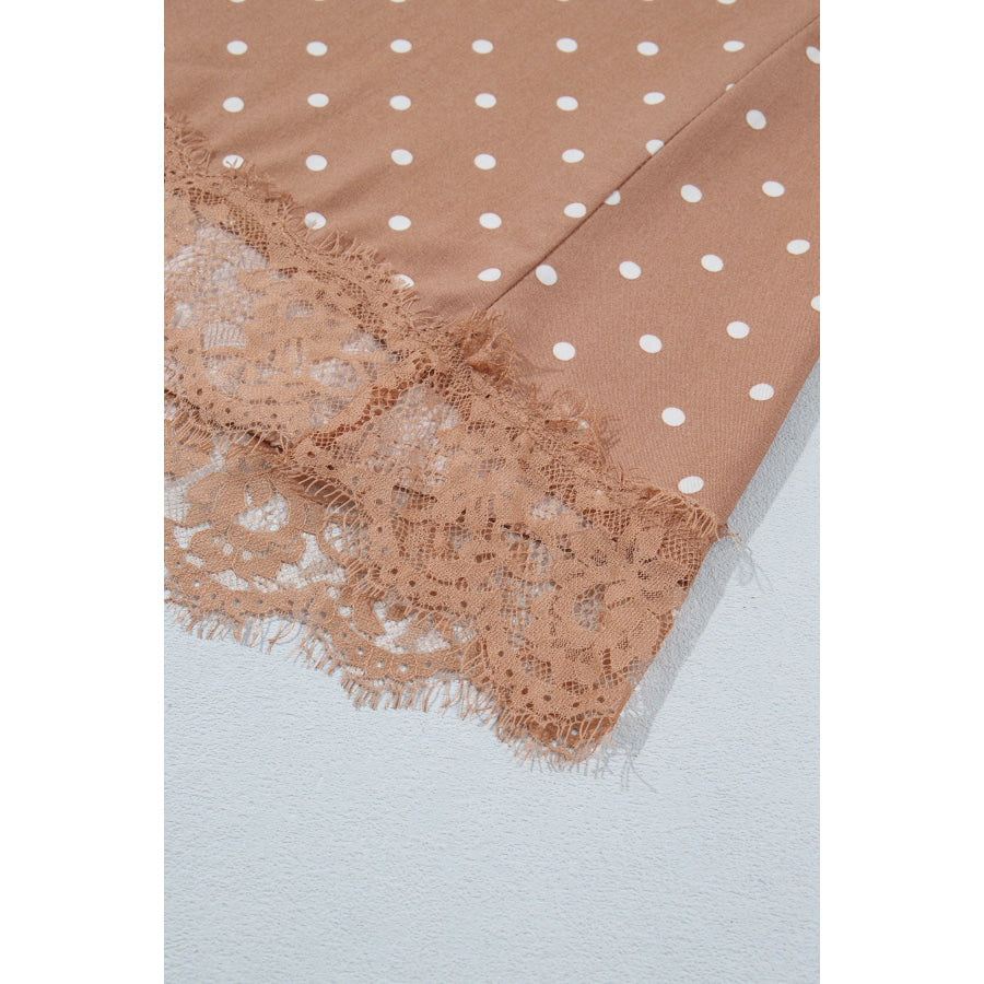 Khaki Polka Dot Lace Hem Elegant Long Shift Skirt Bottoms/Skirts & Petticoat