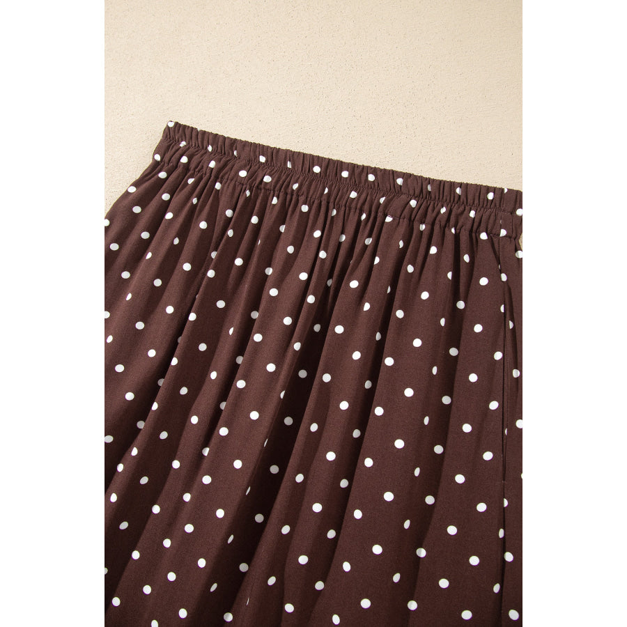 Khaki Polka Dot Lace Hem Elegant Long Shift Skirt Bottoms/Skirts & Petticoat