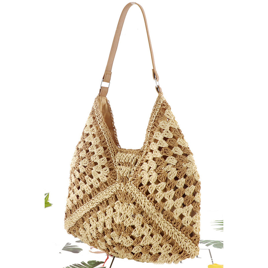 Khaki Stripe Bohemian Fashion Straw Woven Single Shoulder Bag Khaki Stripe / ONE SIZE / Paper Rope Braiding Shoes &amp; Bags/Shoulder Bags