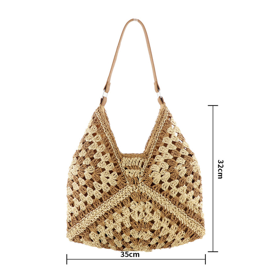 Khaki Stripe Bohemian Fashion Straw Woven Single Shoulder Bag Khaki Stripe / ONE SIZE / Paper Rope Braiding Shoes &amp; Bags/Shoulder Bags