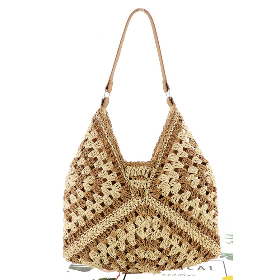 Khaki Stripe Bohemian Fashion Straw Woven Single Shoulder Bag Khaki Stripe / ONE SIZE / Paper Rope Braiding Shoes &amp; Bags/Shoulder Bags