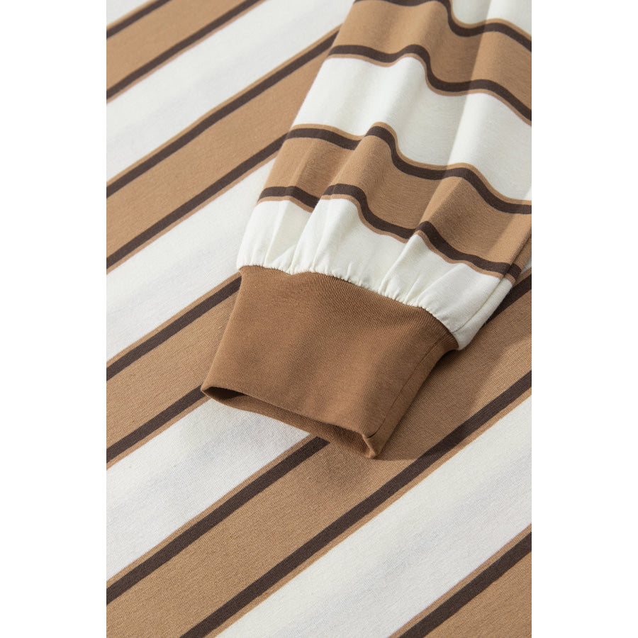 Khaki Stripe Contrast Trim Patchwork Casual Two-Piece Pants Set Two Piece Sets/Pant Sets