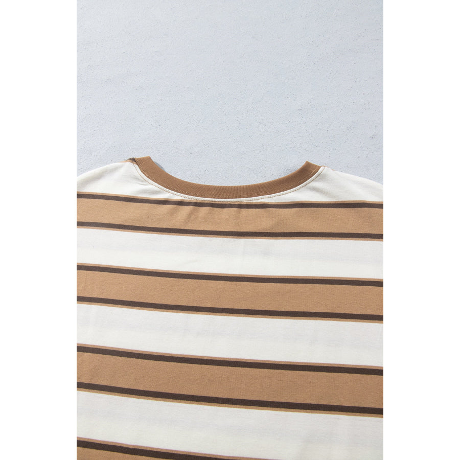 Khaki Stripe Contrast Trim Patchwork Casual Two-Piece Pants Set Two Piece Sets/Pant Sets