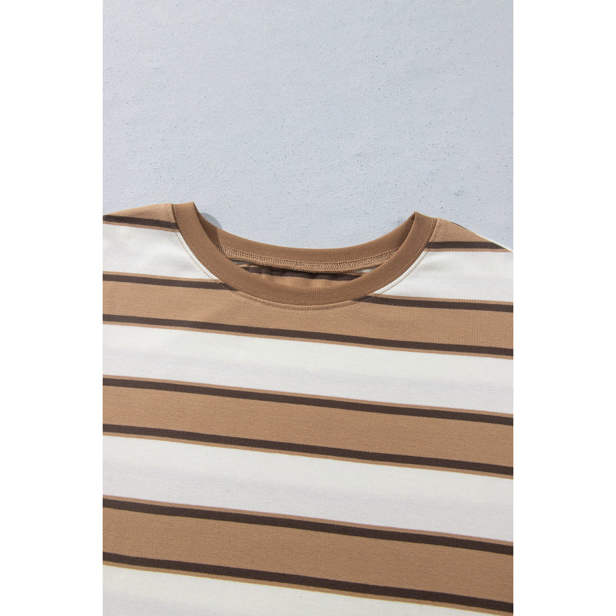 Khaki Stripe Contrast Trim Patchwork Casual Two-Piece Pants Set Two Piece Sets/Pant Sets