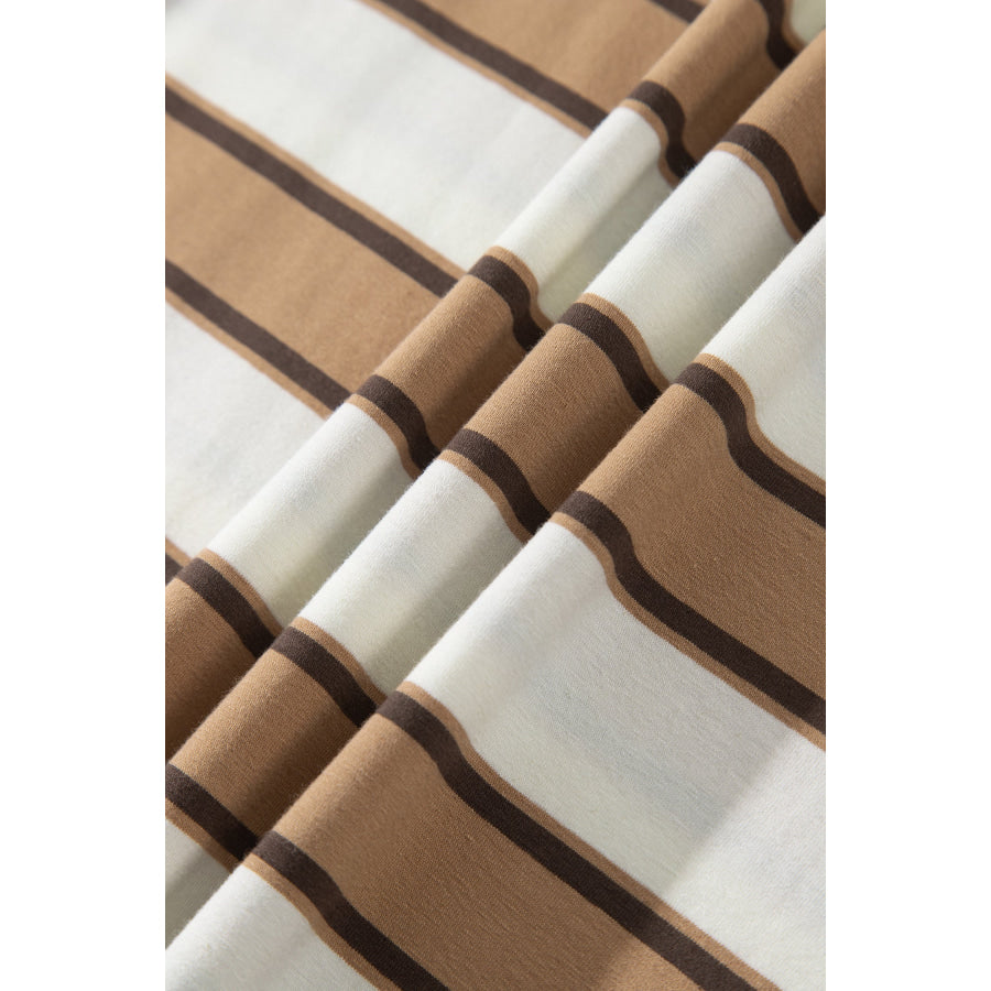 Khaki Stripe Contrast Trim Patchwork Casual Two-Piece Pants Set Two Piece Sets/Pant Sets