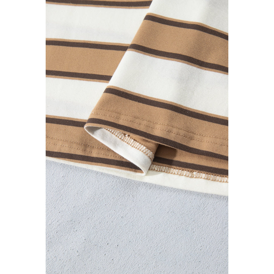 Khaki Stripe Contrast Trim Patchwork Casual Two-Piece Pants Set Two Piece Sets/Pant Sets