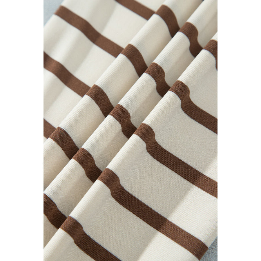 Khaki Stripe Relaxed Long Sleeve Top Color Block Detail Drawstring Pant Set Two Piece Sets/Pant Sets