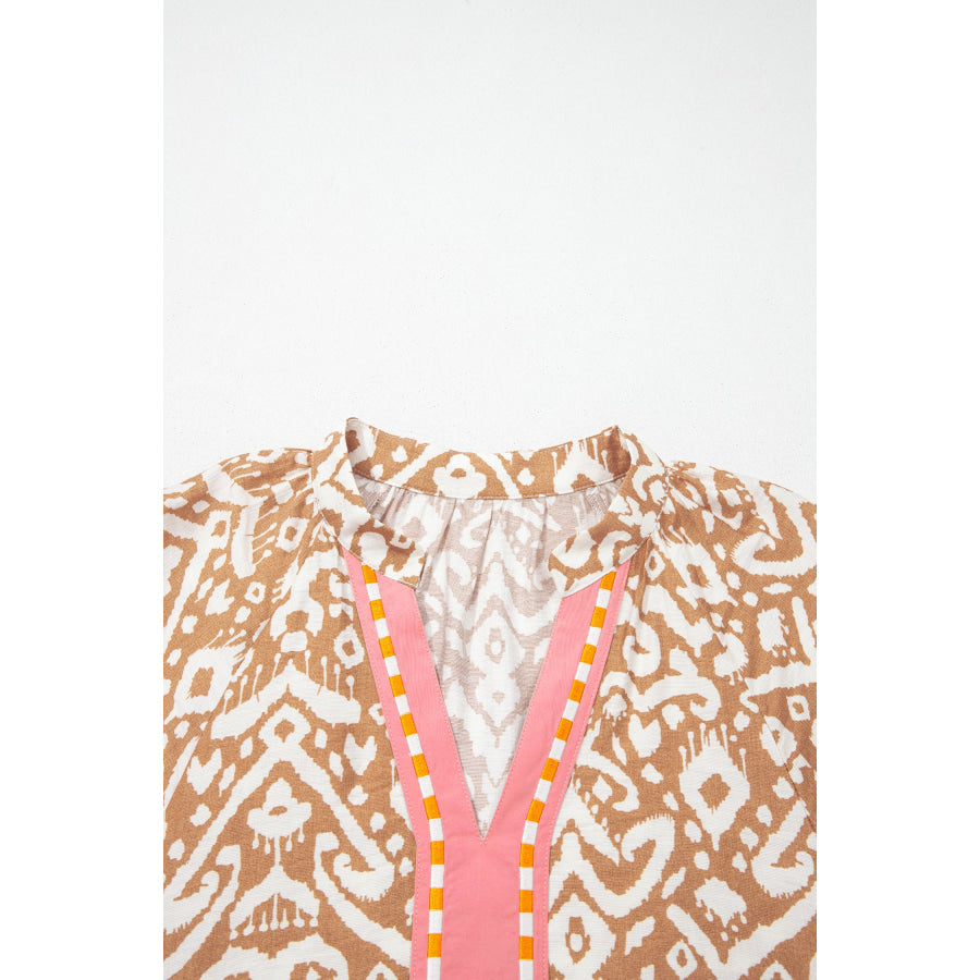 Khaki Western Fashion Print Striped Color Block Patchwork Shift Mini Dress Dresses/Mini Dresses