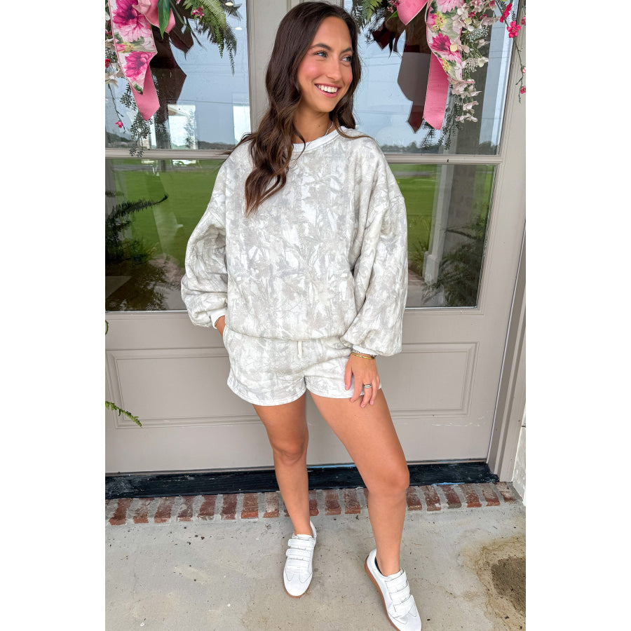 Khaki Woodland Camouflage Long Sleeve Top and Shorts Set Two Piece Sets/Short Sets