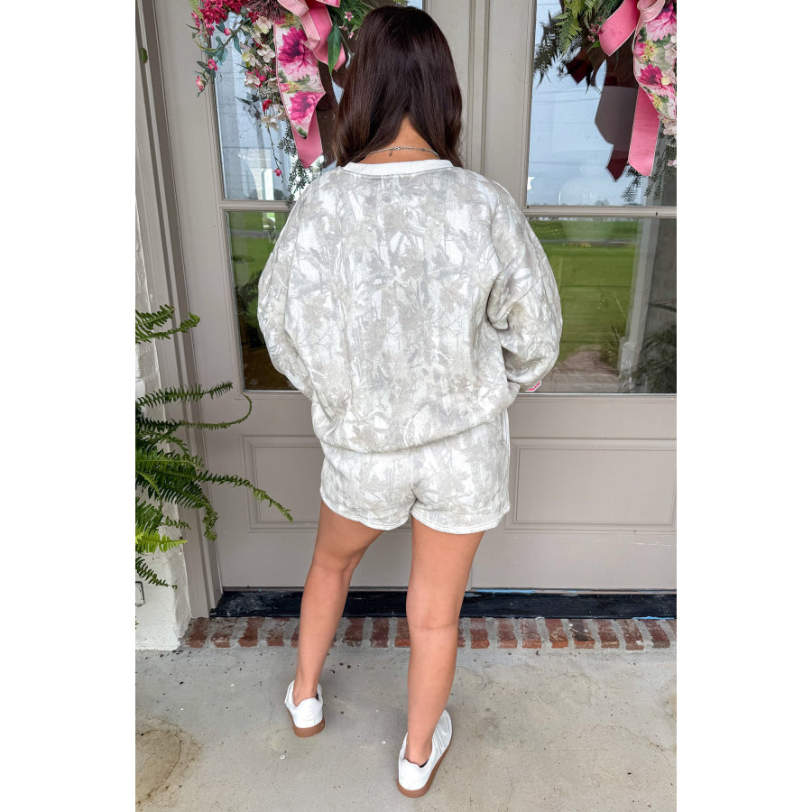 Khaki Woodland Camouflage Long Sleeve Top and Shorts Set Two Piece Sets/Short Sets